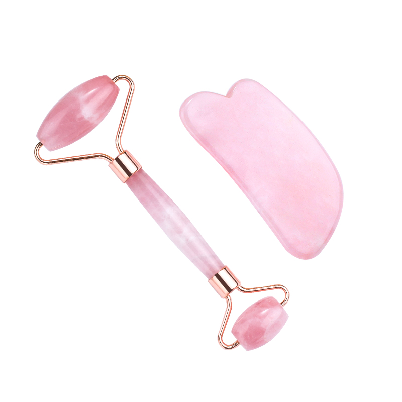 rose quartz gua sha roller set